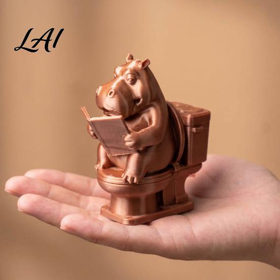 Humorous Reading Hippo Figurine 3D Printed Hippopotamus Toilet Figurine Funny Bathroom Decor Creative Unique Shelf Decor on Statue for Home