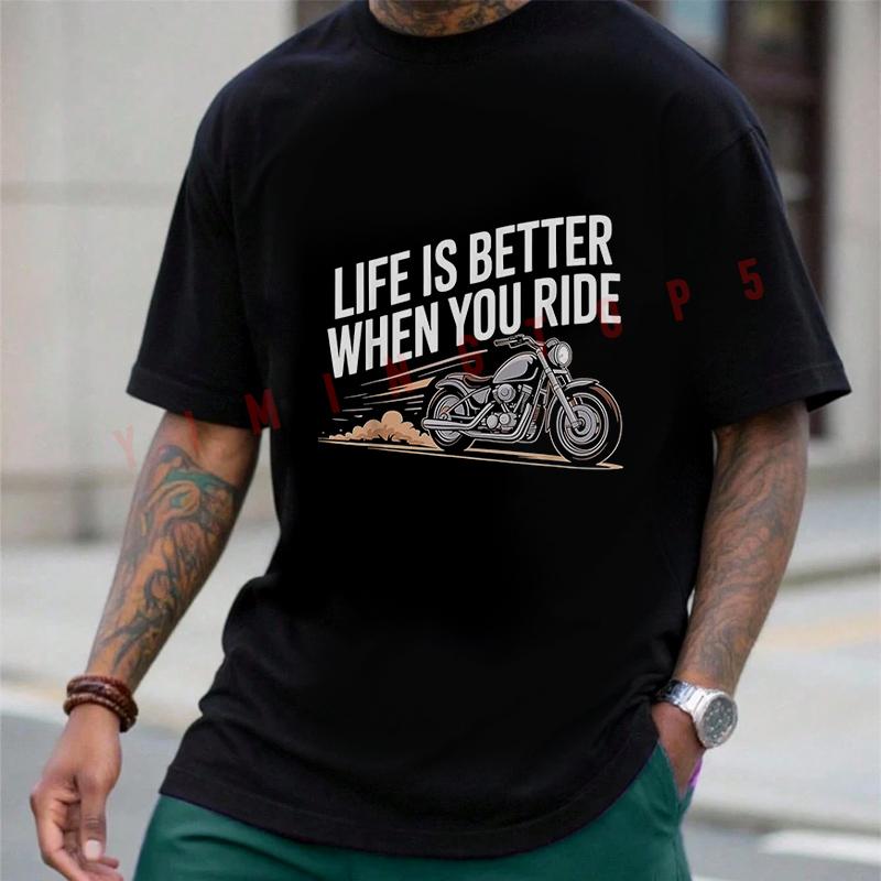 Funny Motorcycle Biker Art Cotton Men's Moto T-shirt Casual Summer Comfortable Short Sleeve Top