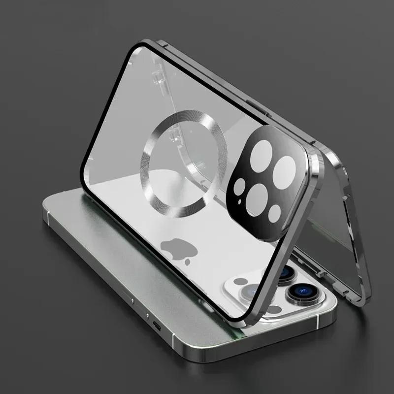 Для чехла Magsafe Для iPhone 17 16e 15 14 13 12 Pro Max Металлический Магнитный Беспроводная Зарядка Защита Линзы Двусторонняя Застежка Крышка