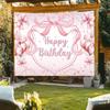 2D Pink Bow Happy Birthday Backdrop for Baby Shower Girl Birthday Party Decoration