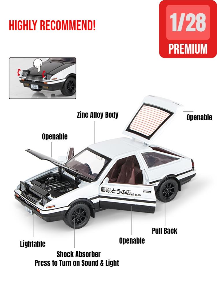 1/32 Initial D AE86 Игрушечный автомобиль Литой Миниатюрная модель С механизмом оттягивания Звук Свет Двери Открываются Образовательная Коллекция Подарок Ребенок