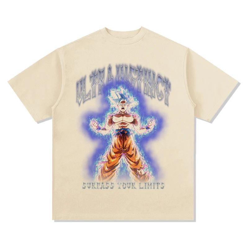 Футболка с принтом Goku Ultra Instinct из Dragon Ball Преодолей свои пределы Графическая футболка Премиум хлопок Круглый вырез Модная уличная одежда Топы