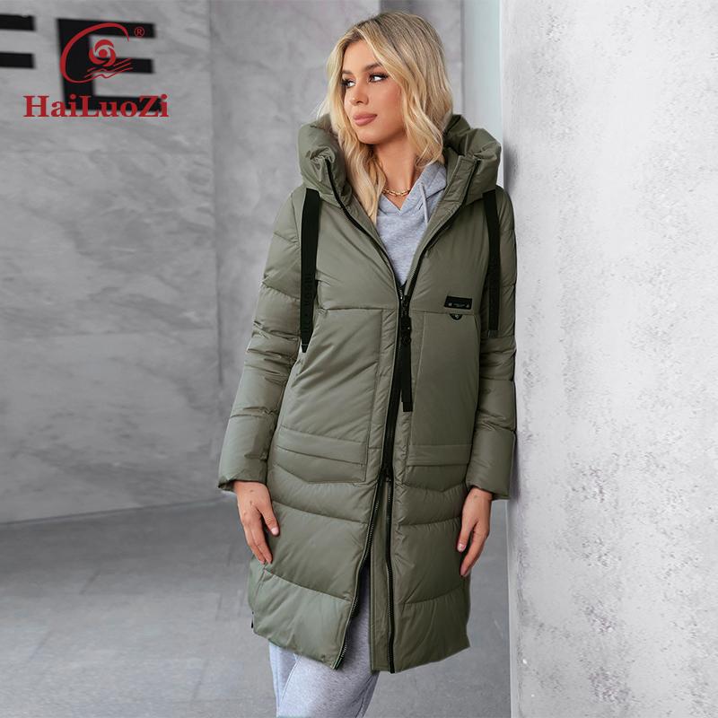 HaiLuoZi 2024 Новый женский зимний пуховик с карманами на поясе, легкая теплая парка 86