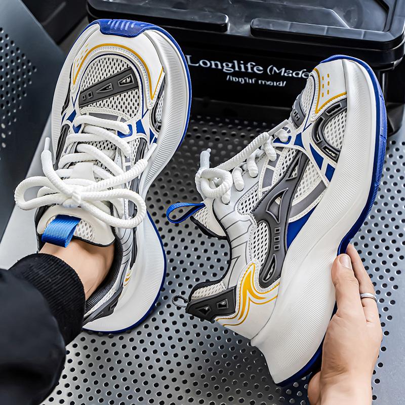 Fashion 2025 Spring Summer New Mesh Dad Shoes for Men Thick Sole Height Increasing Breathable Versatile Casual Sports Campus White Snea