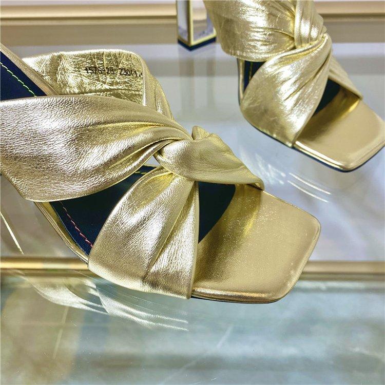 2024 Новые блестящие золотисто-серебряные мюли, прозрачные толстые туфли на высоком каблуке, женская обувь, летняя мода, туфли-лодочки с перекрестными шнурками