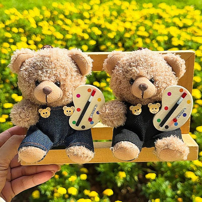 Playful Brown Jinnew Bear Painter Plush Keychain Fun Cartoon Decoration For Bags