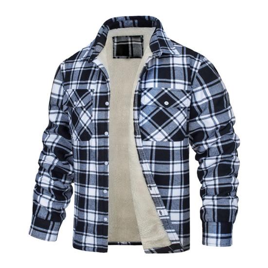 Men Fall Winter Jacket Plaid Print Lapel Soft Plush Pockets Single-breasted Loose Thickened Long Sleeve Casual Mid Length Men Coat