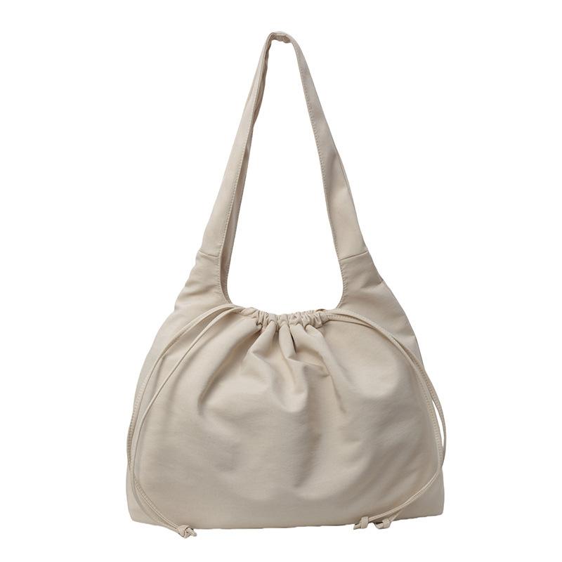 Casual Solid Color Nylon Canvas Bag Small Fresh Simple Large Capacity Hand Bag Drawstring Fashion Shoulder Tote Bag