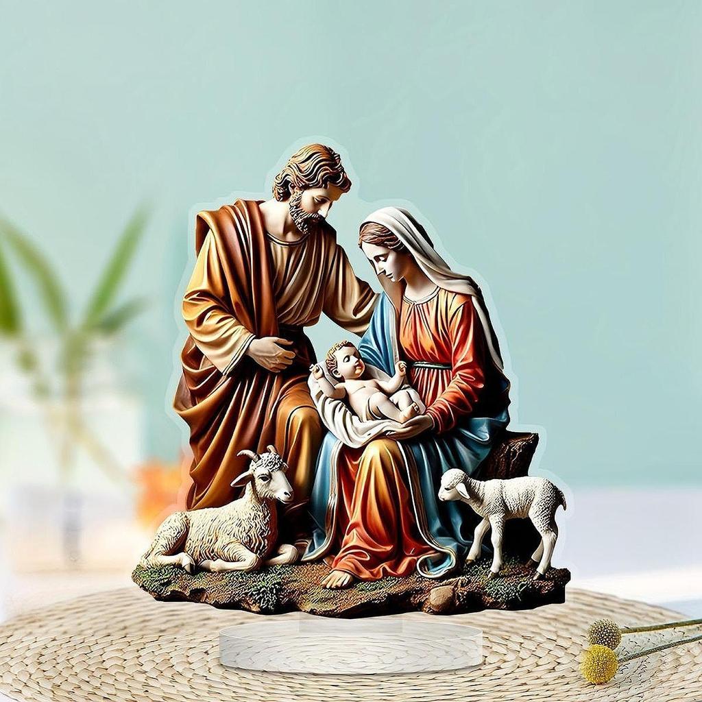 Virgin Mary and Jesus Statue Holy Family Statues Desktop Decor Christmas Scene Acrylic