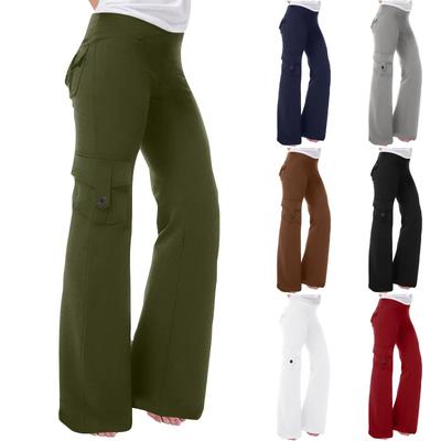 Женские модные эластичные брюки с перекрестной талией и несколькими карманами, прямые твидовые брюки для йоги, повседневные брюки