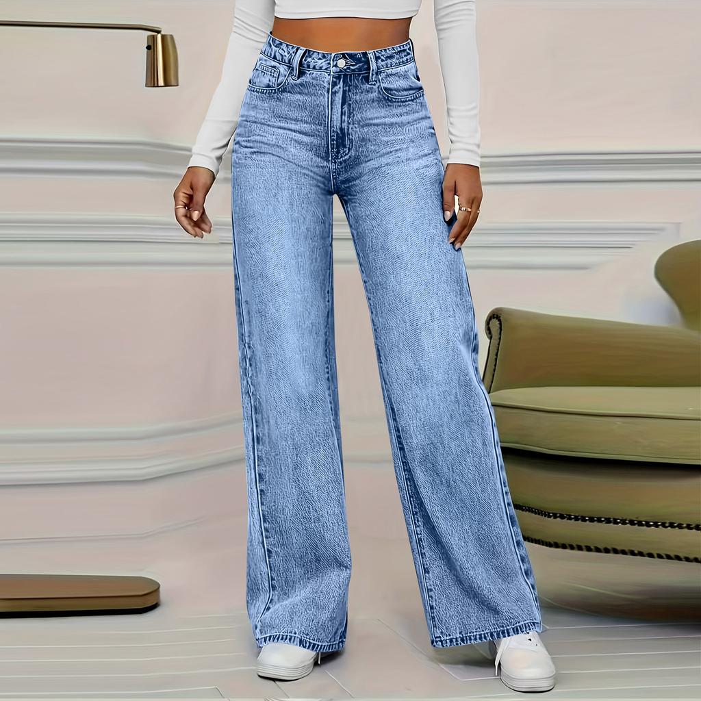 Women's High Waist Washed Women's Jeans Fashionable Versatile Straight Leg Pants