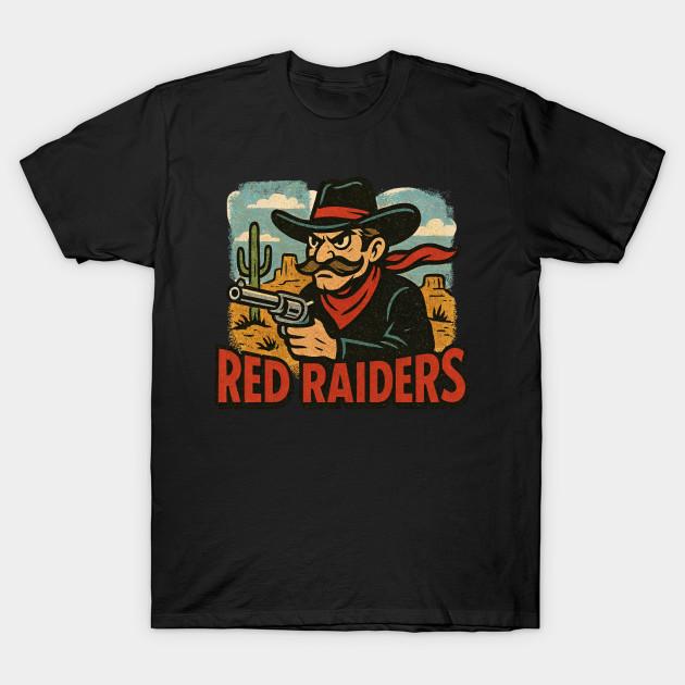 Asian Size Men Black Print T-shirt Red Raiders Retro Comic Book Style Logo No-Cut Heat Transfer Print Cotton Tshirt