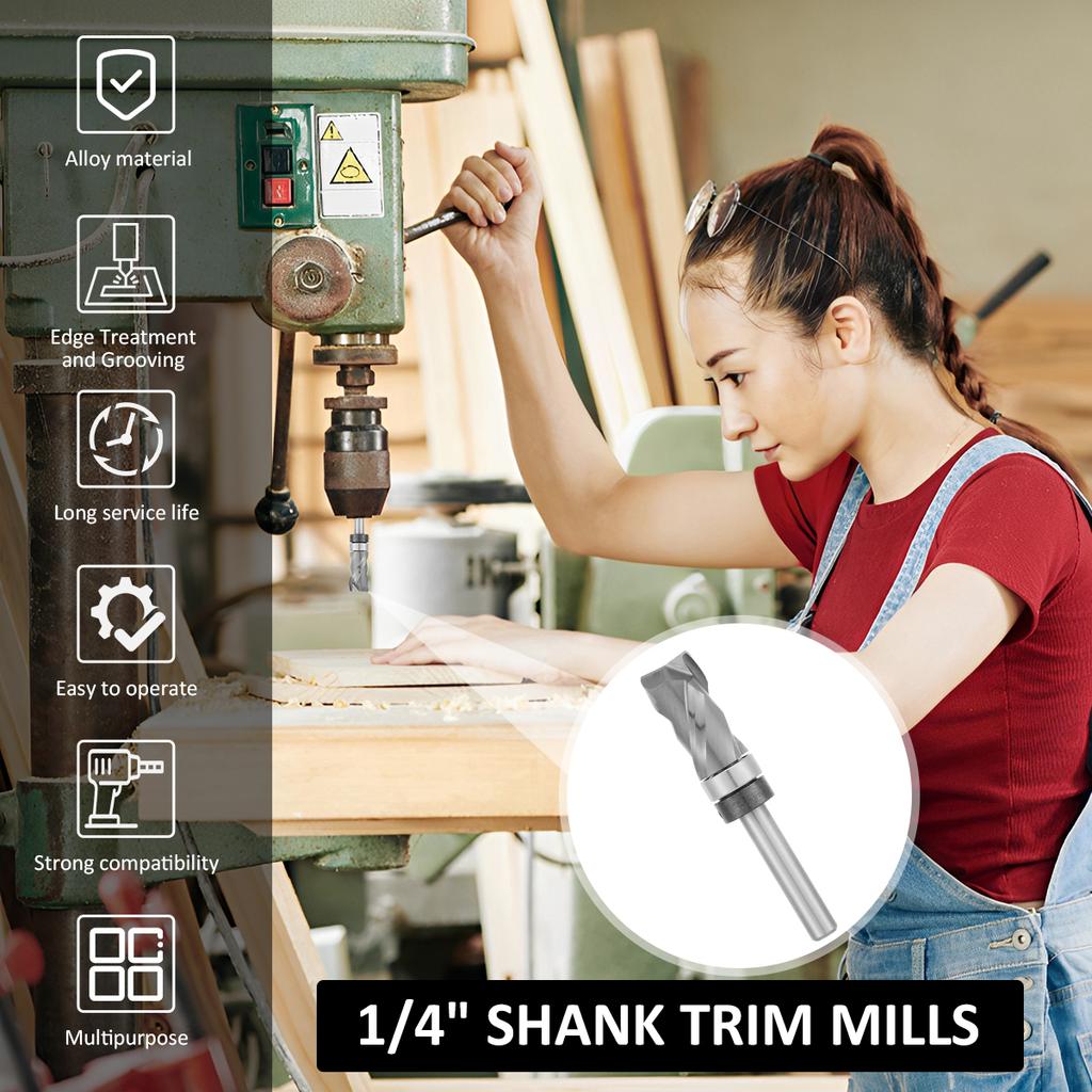 6.35mm Bearing Ultra-Perfomance Compression Flush Trim Router Bit 8 Mm Wood Milling Cutter Woodworking End Mill 1/4 Inch Router