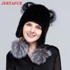 JINGERYA Winter Hats For Women Girls Real Mink Fur Hat Cat Ear Children Winter Hat Hot Fluffy Fox Fur Diamond Ears Knitted Mink Hats