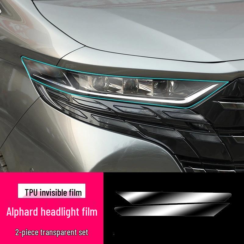 Black Warrior Smoked Headlight & Center Pillar Film for 25 Toyota Alphard Models - TPU Gloss Black
