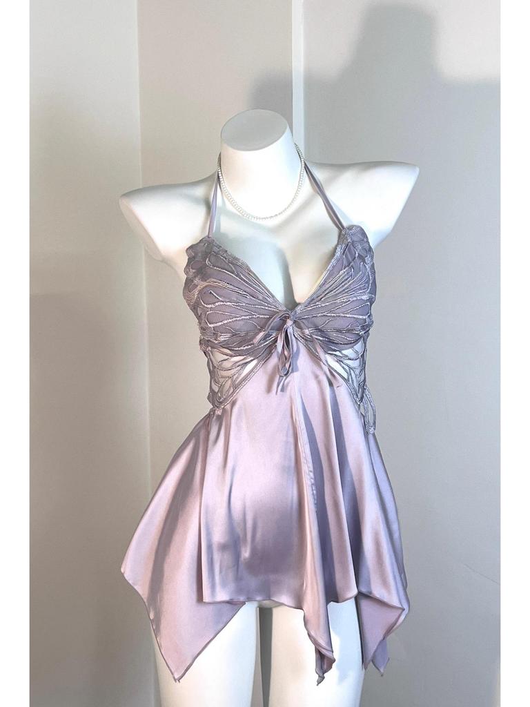 Пикантная ночная сорочка с нагрудными подушечками: Сексуальная, высококачественная домашняя одежда из ледяного шелка для женщин, осень-зима, больших размеров, в стиле чистой страсти с бантом.