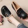 Soft Leather Winter Fluffy Shoes Medium Heel Loafer Shoes Fleece Leather Shoes Soft Leather Thick Heel Single Shoes Women's High Heel Thick Sole