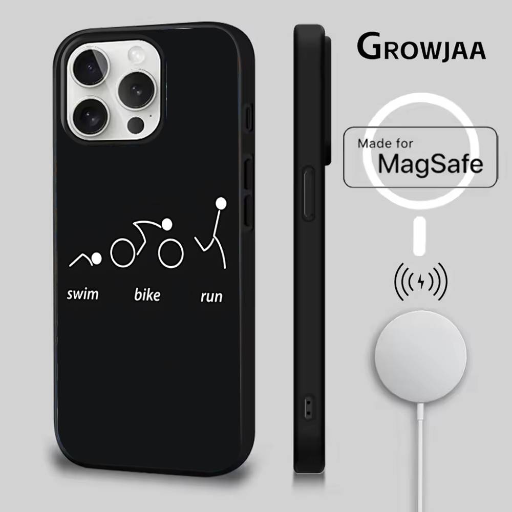 Чехол для телефона с дизайном Триатлон (Плавание, Велосипед, Бег) для iPhone 17,16,15,14,13,12,11,Pro,Max,Plus,Mini,SE4,E, Магнитный, Magsafe, Беспроводная зарядка