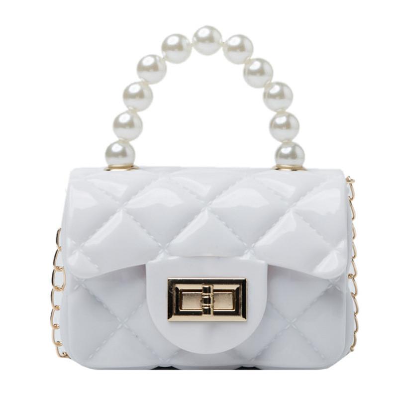 Pearl Rhombus Grid Chain Handbag With Hardware Buckle Single Shoulder Jelly Bag