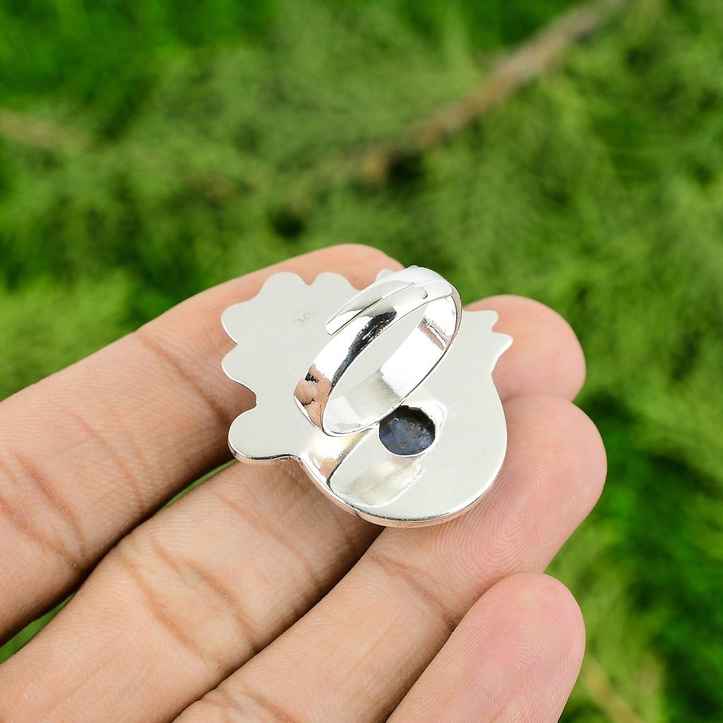 925 Sterling Silver Labradorite Stone Handcrafted Flower Bezel Wife Ring Jewelry