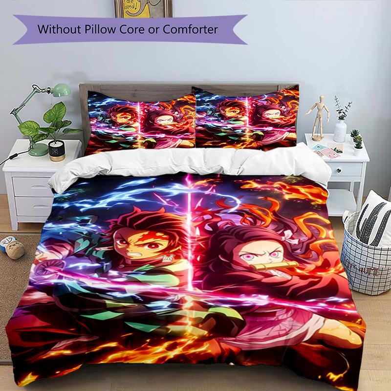3pcs Demon Slayer2 Design Cover Set - HD Printed Bedding with 1 Cover and 2 Pillowcases - Perfect for Home and Dorm Decor