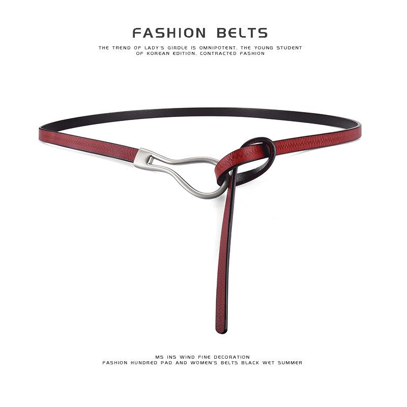 Mei Mary European and american fashion belt, women's korean style genuine leather knotted belt, cowhide leather belt, holeless belt