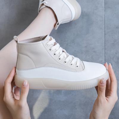 Высокие туфли на плоской подошве Повседневные короткие ботинки Кожаные белые туфли