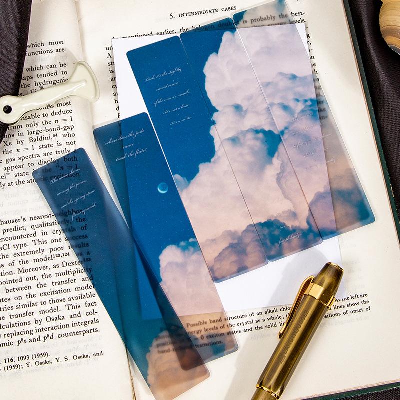 Cosmic Wander PVC Bookmark Set: Sun, Moon, Stars, and Clouds - Frosted Minimalist Transparent Book Clips