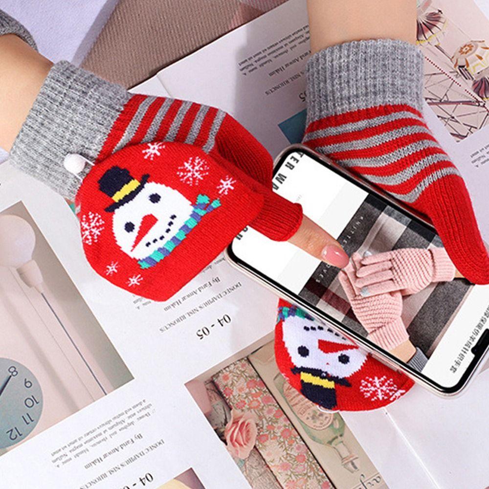 Claus Pattern Women Knitted Flip Gloves Apparel Accessories Christmas Gloves Autumn Winter Gloves