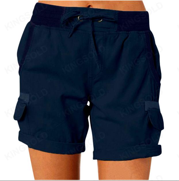Women Shorts Cargo Pants Shorts Elastic Waist Short Pants Cotton Linen Pocket Summer Beach Solid Color Sliming Comfot Breathable
