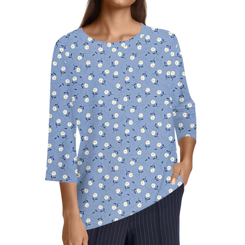 Женская модная повседневная свободная футболка с круглым вырезом и рукавами 3/4 с принтом, женский топ