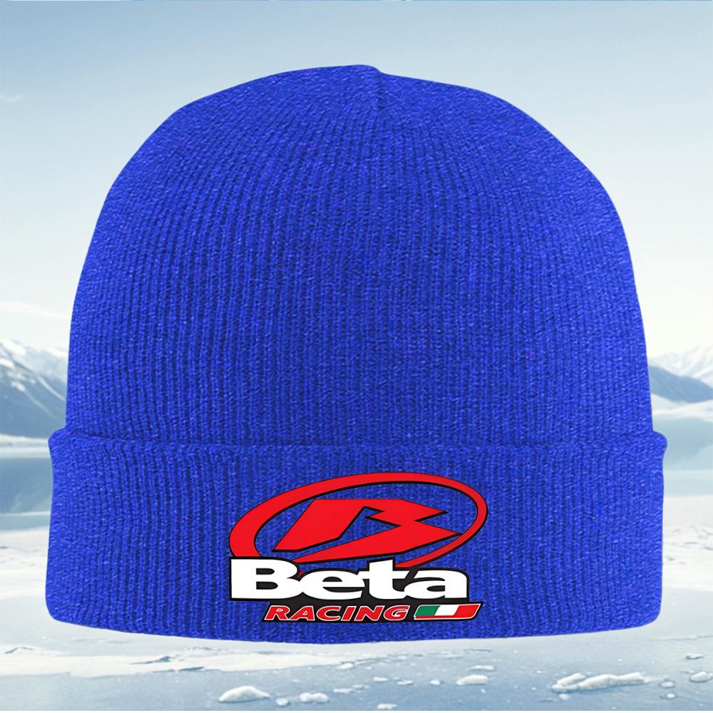 Red shape white text Racing logo Men Women Unisex Knitted Hat Beanie Pullover Cap Winter Thermal Warm Christmas Outdoor Cycling