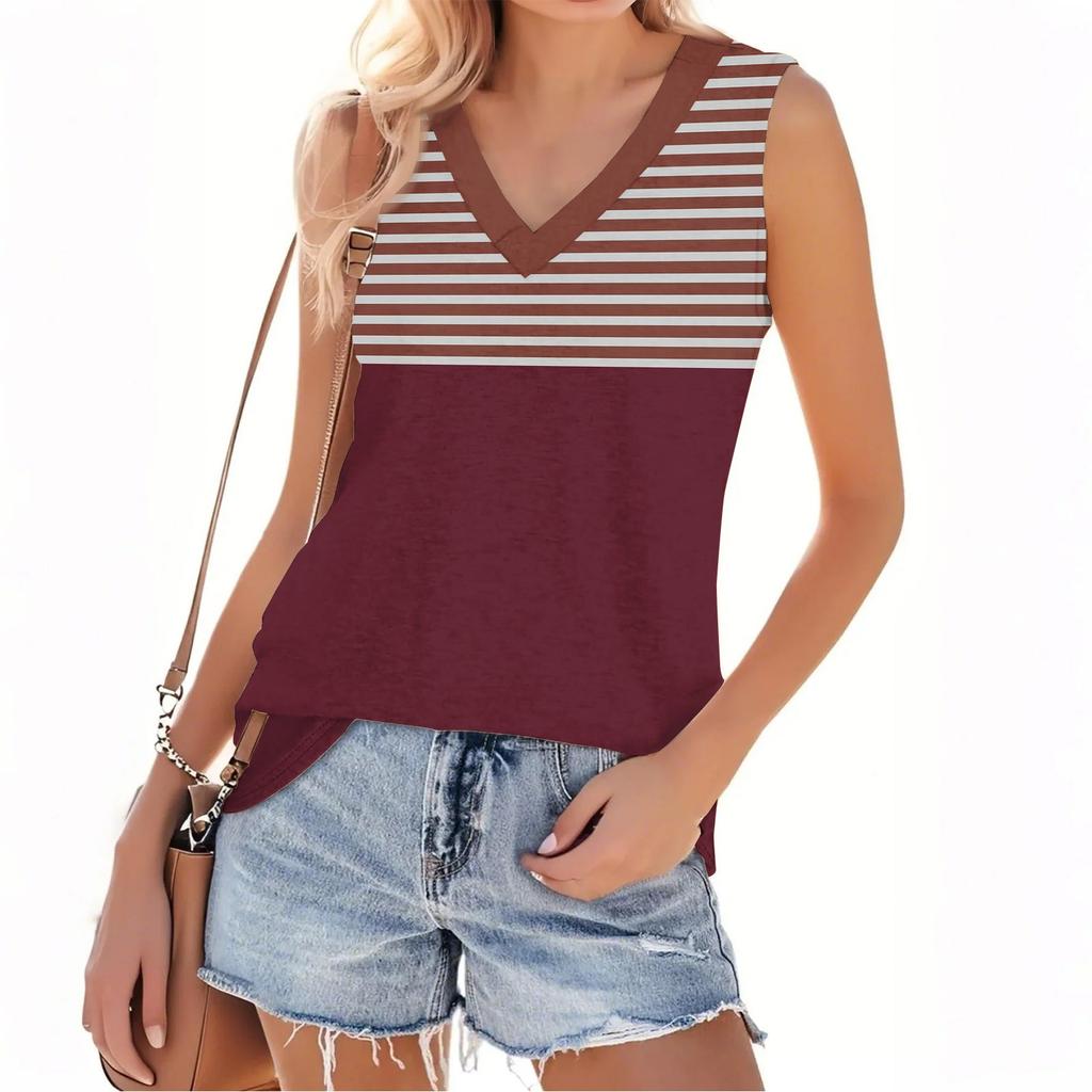 Women's Fashion Casual Daily Versatile Striped Texture Slim Fit Summer Vest Top