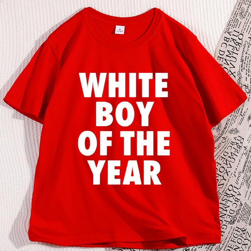 Футболка WHITE BOY OF THE YEAR Повседневная Хлопковая С Коротким Рукавом Свободная Футболка Уличный Стиль Классические Свободные Футболки Высококачественная Одежда
