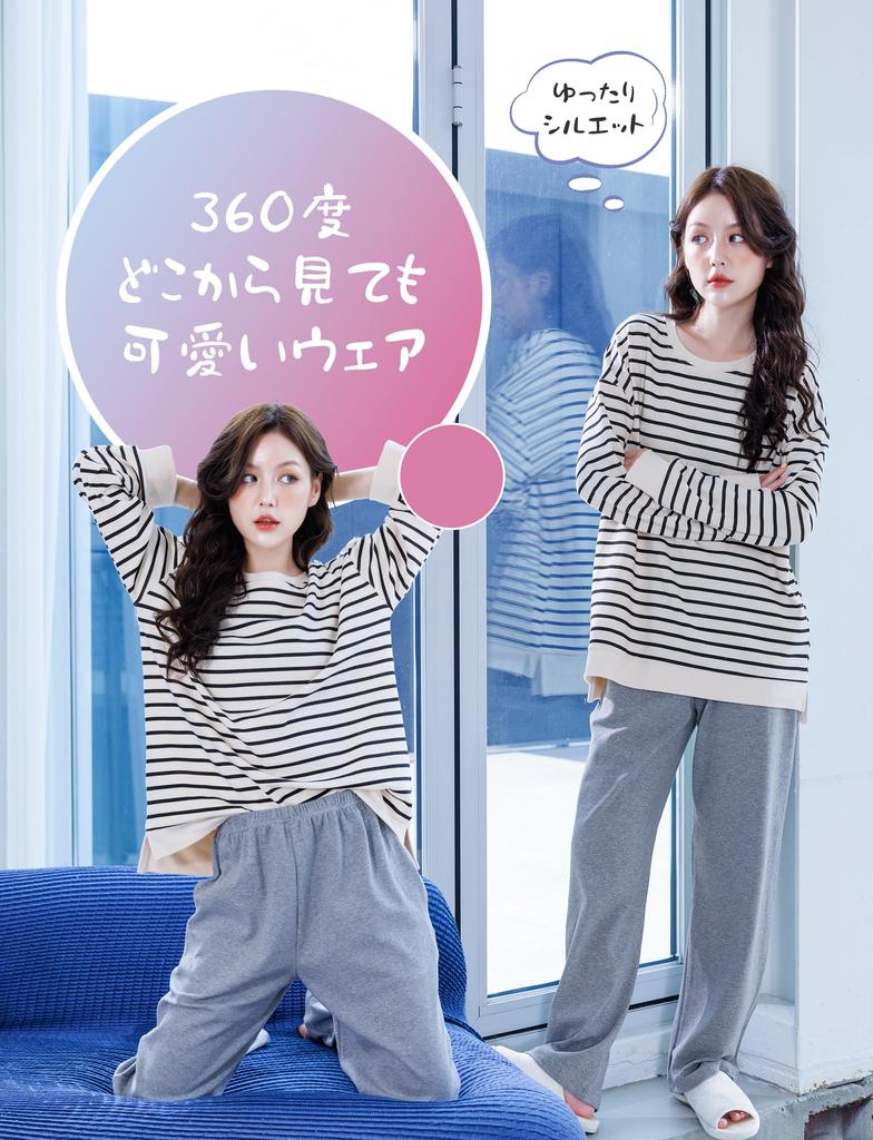 MiniZaru Long Sleeve Pajama Set Size Women's (Black, 225, 2XL)