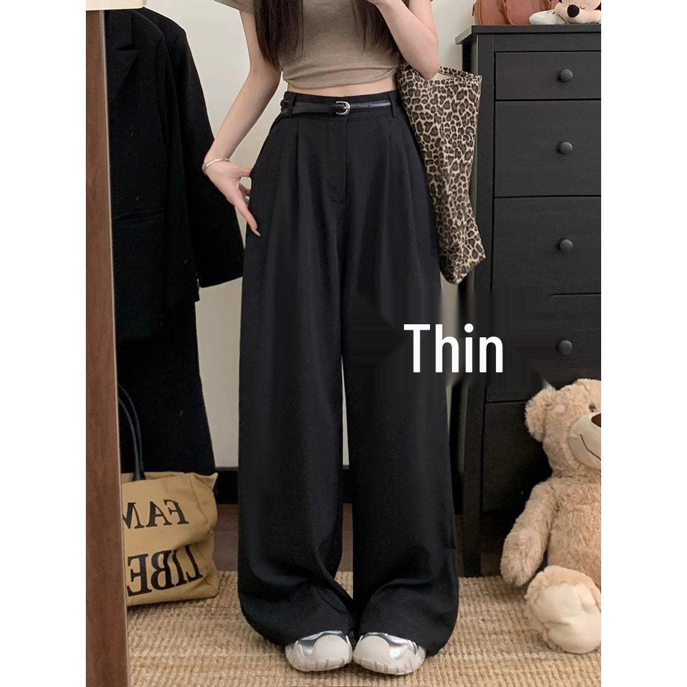 Women's High-Waisted Floor-Length Wide-Leg Trousers - Casual, Loose Fit for Spring and Autumn