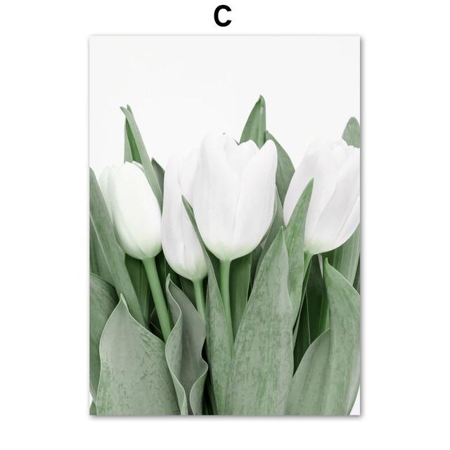 White Tulip Succulents Monstera Plant Wall Art Canvas Painting Nordic Posters And Prints Wall Pictures For Living Room Decor