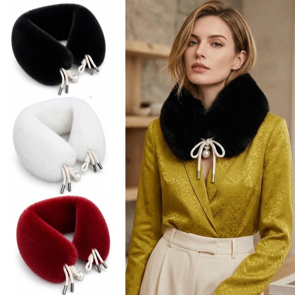 Faux Fox Fur Neckerchief Wrap Solid Neck Warmer for Jackets Coats Hoods Hats Accessory