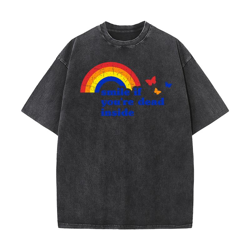 Pure Cotton Unisexs Short Sleeve Smile if Dead Washed T Shirt Casual Tops Tees Graphic Cool Crew Neck Washed Tees