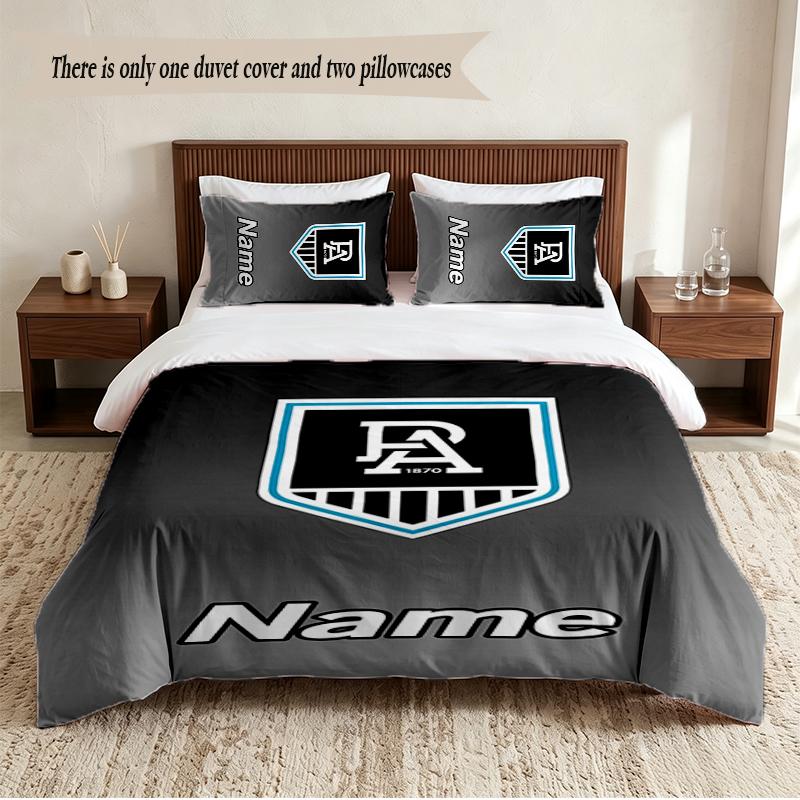 Port Adelaide Football Club Personalized Custom Name 3‑Piece Bedding Set Soft Duvet Cover Set For Bedroom Home Decor
