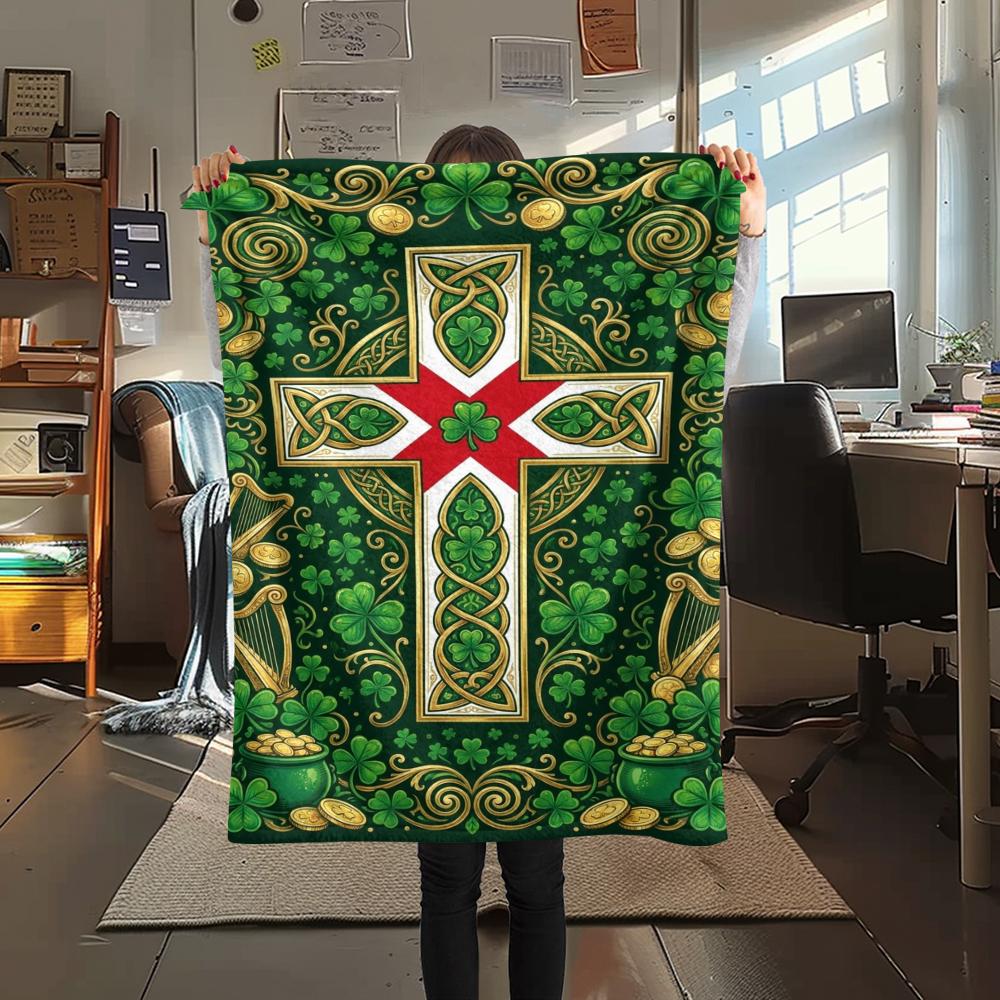 1Pc Cross Print Flannel Blanket, High quality Comfortable for All Seasons, Home Decor, Warmth and Comfort, Perfect for Christmas Gifts W151