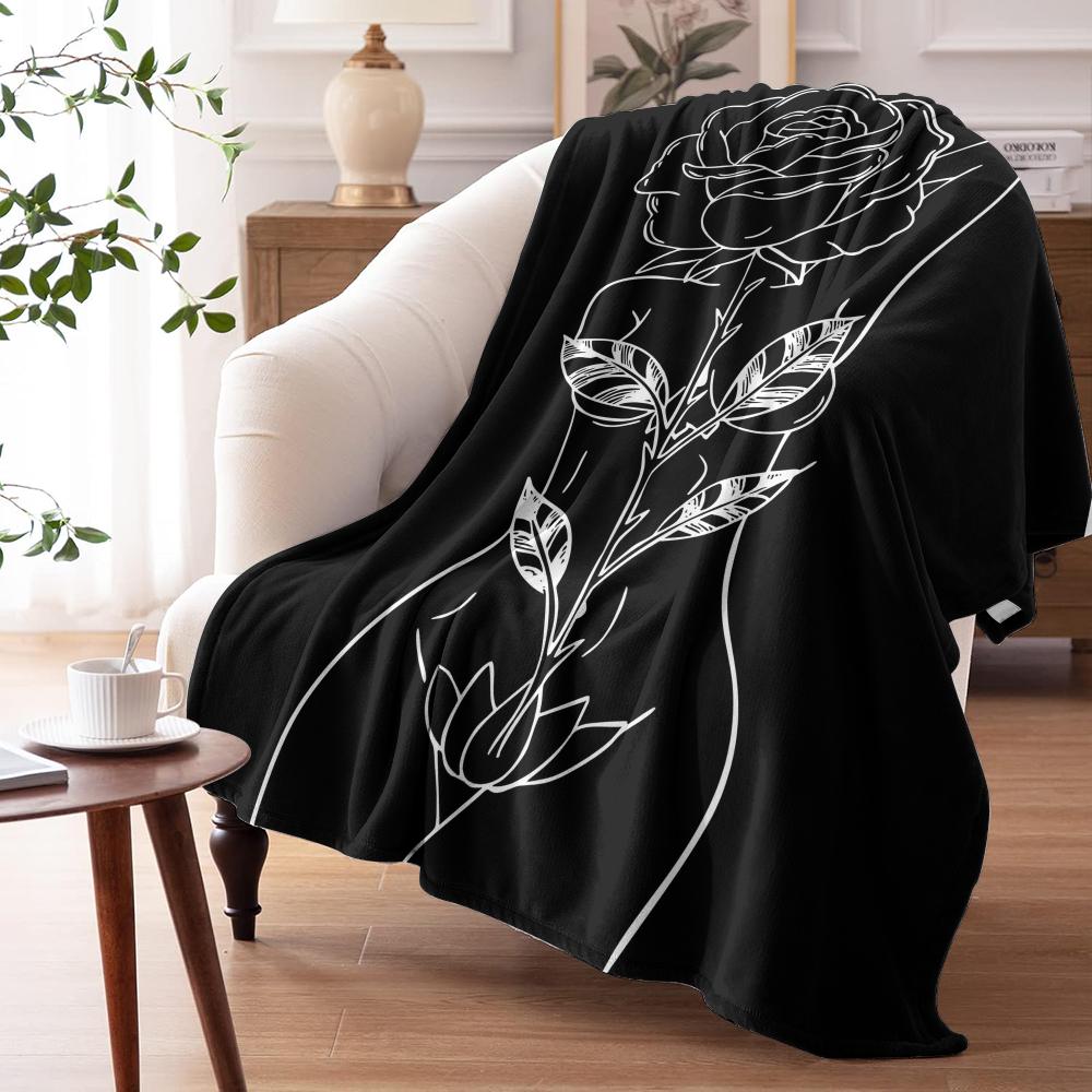 Rose and Face Line Throw Soft Flannel AC Blanket Lightweight Summer Nap Throw Cozy Blanket for Sofa Bed Travel Home