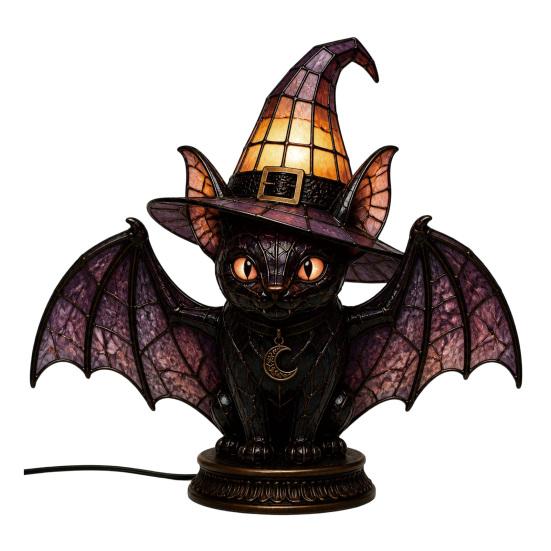 Witch Hat Lamp Stained Witch Hat LED Light Halloween Table Lamp with Warm Glow