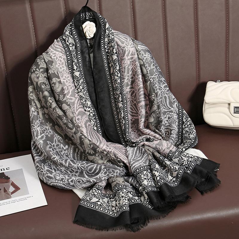 Роскошная зимняя кашемировая шаль из пашмины, женская накидка, теплые осенние шарфы с дизайнерским принтом, женские платки, хлопковые палантины, шарф