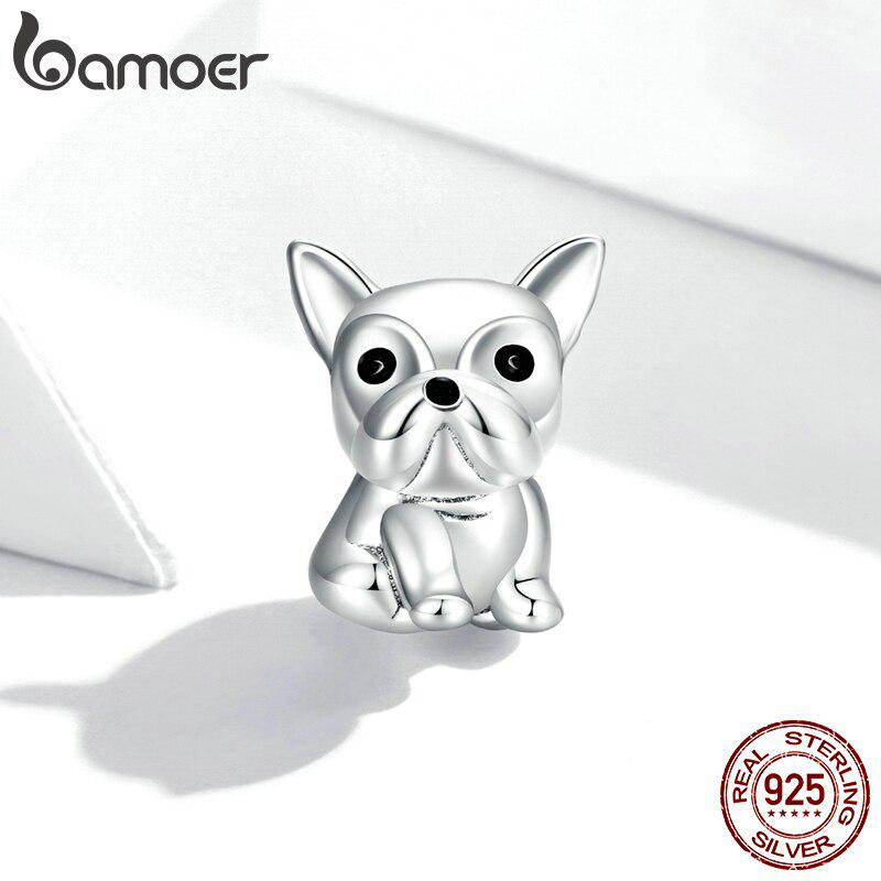 Bamoer милые бульдоги металлические бусины для женщин ювелирных изделий из окисленного стерлингового серебра 925 пробы подходят для оригинального серебряного браслета