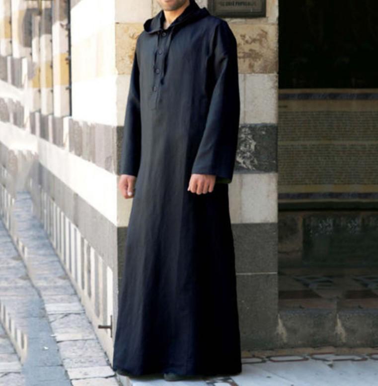 Men's Arabic Style Long Hooded Shirt Robe 2025
