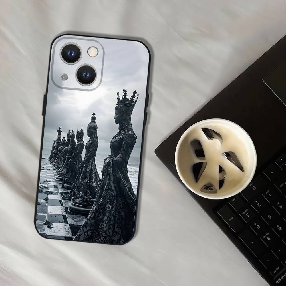 Чехол для телефона Шахматы Для iPhone 17,16,15,14,13,12,11,Pro,XS,Max,XR,Plus,E,SE4,Mini Черный Мягкий Чехол