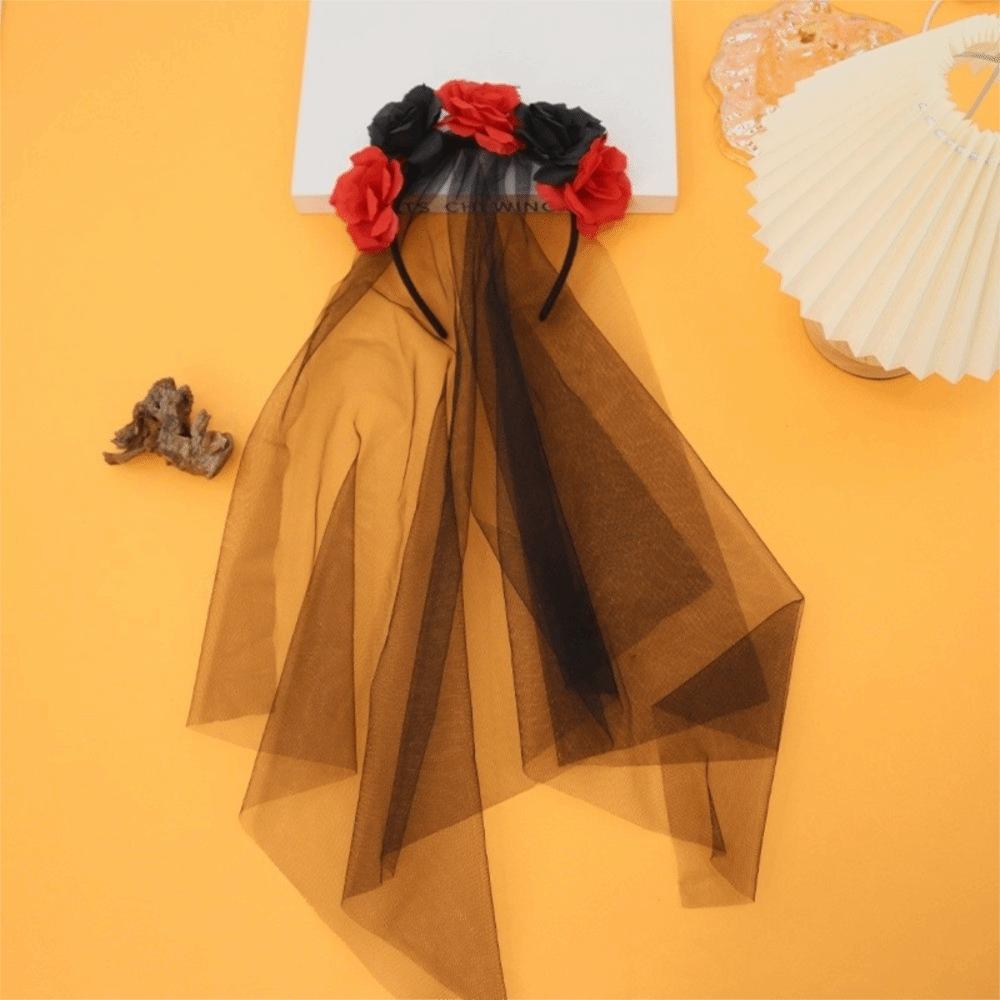 Black Halloween Headband Gothic Cosplay Headdress Funny Rose Skull Hair Band Girl