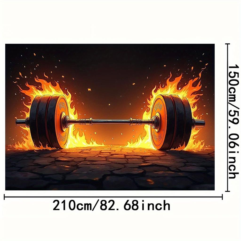 2D plane, weightlifting theme, a flame-weighted hammer and a dynamic fitness atmosphere polyester