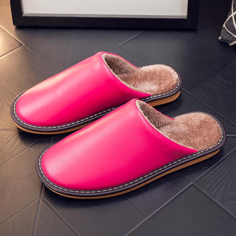 Водонепроницаемые кожаные шлепанцы слипоны с теплой плюшевой подкладкой для пар
